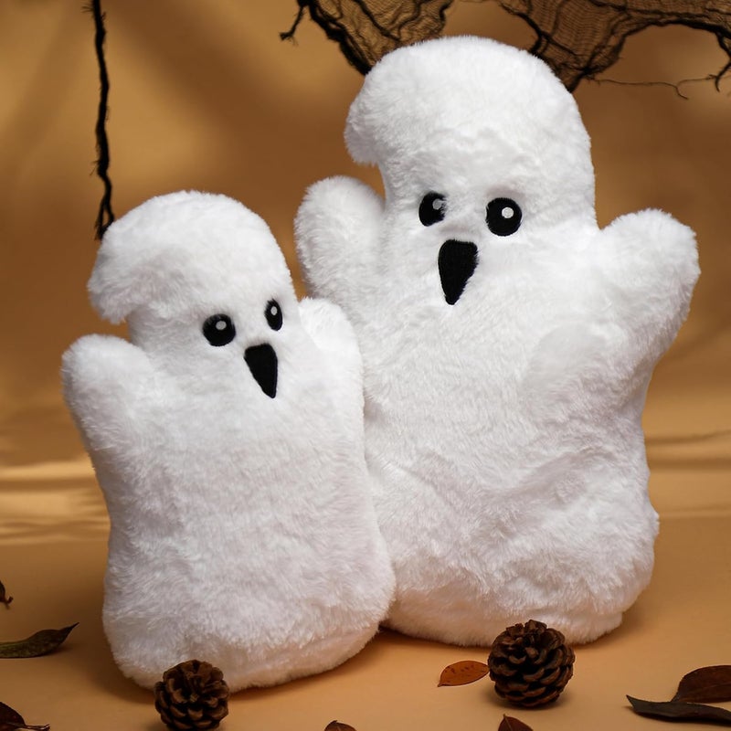 YRXRUS Ghost Pillows, Halloween Ghost Shaped Throw Pillows Set of 2, Boo Pillows Room Decor, 10x13&7x10 Inches Soft Faux Rabbit Fur Cushion - Image 3